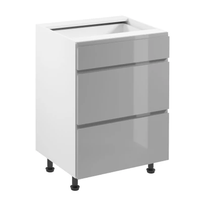 ARBOR Unterschrank mit Schubladen – Breite 60 cm, glänzend grau/weiß