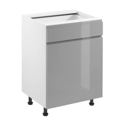 ARBOR Unterschrank mit Schublade – Breite 60 cm, glänzend grau/weiß