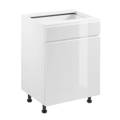 Unterschrank mit Schublade ARBOR – Breite 60 cm, Hochglanzweiß / Weiß