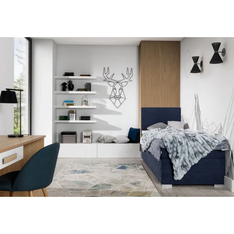 Einzelbett (kontinental) 90x200 TARVIO - blau, rechte Ausführung