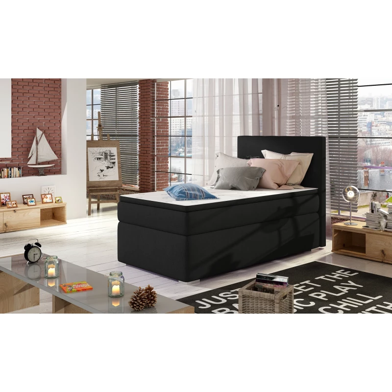 Einzelbett 90x200 TARVIO - schwarz, rechte Ausführung