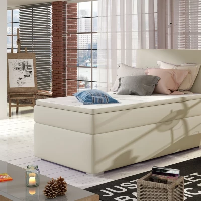 Einzelbett im kontinentalen Stil 90x200 TARVIO - beiges Öko-Leder, authentisches Design