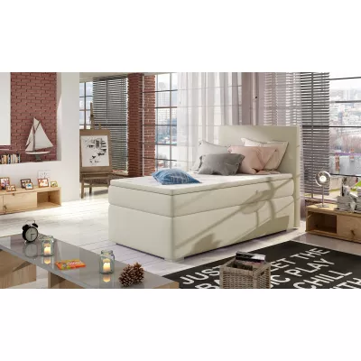 Einzelbett im kontinentalen Stil 90x200 TARVIO - beiges Öko-Leder, authentisches Design