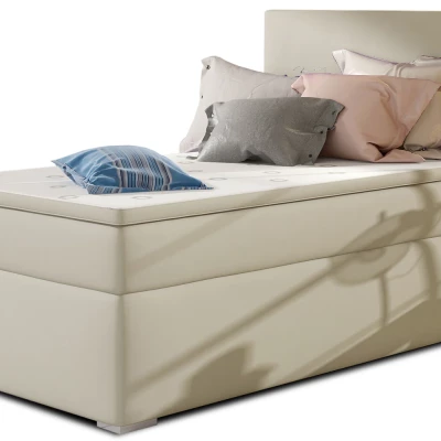 Einzelbett im kontinentalen Stil 90x200 TARVIO - beiges Öko-Leder, authentisches Design