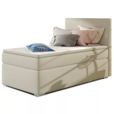 Einzelbett im kontinentalen Stil 90x200 TARVIO - beiges Öko-Leder, authentisches Design