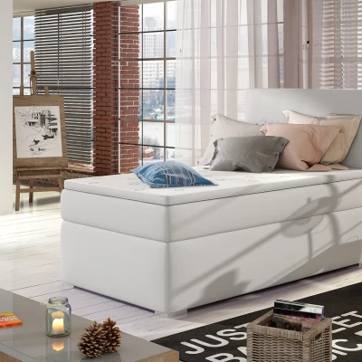 Einzelbett (90x200 cm) TARVIO – weißes Öko-Leder, authentisches Design