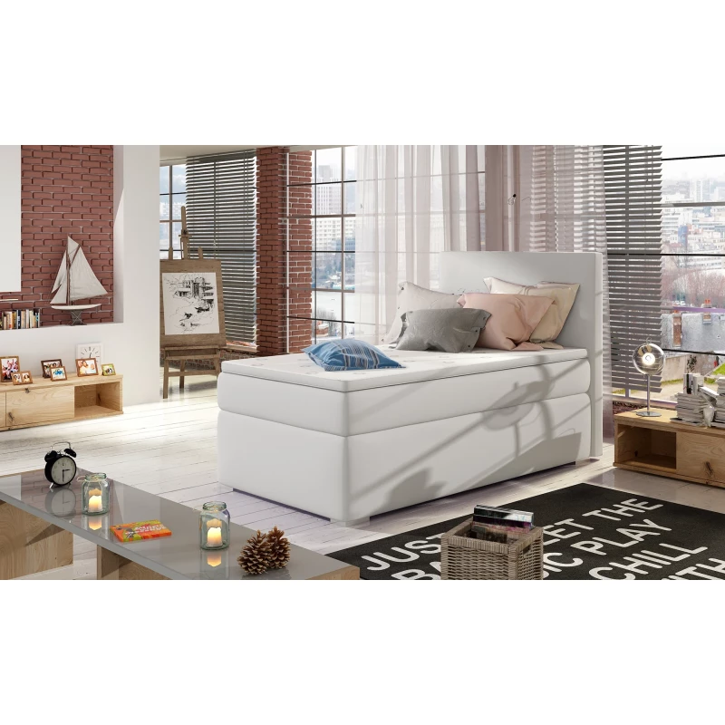 Einzelbett (90x200 cm) TARVIO – weißes Öko-Leder, authentisches Design