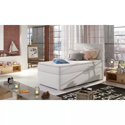 Einzelbett (90x200 cm) TARVIO – weißes Öko-Leder, authentisches Design