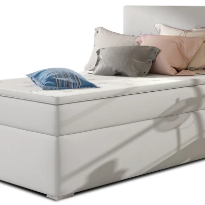 Einzelbett (90x200 cm) TARVIO – weißes Öko-Leder, authentisches Design