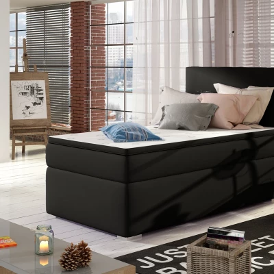 Einzelbett (kontinental) 90x200 TARVIO - schwarzes Öko-Leder, Echtleder