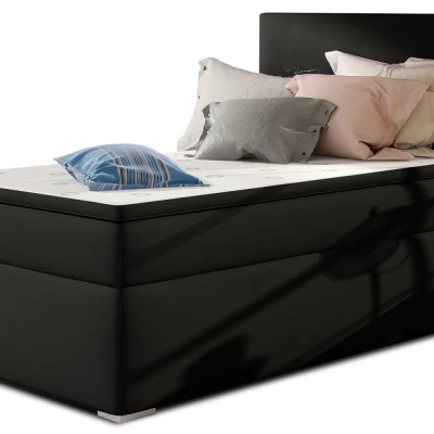 Einzelbett (kontinental) 90x200 TARVIO - schwarzes Öko-Leder, Echtleder