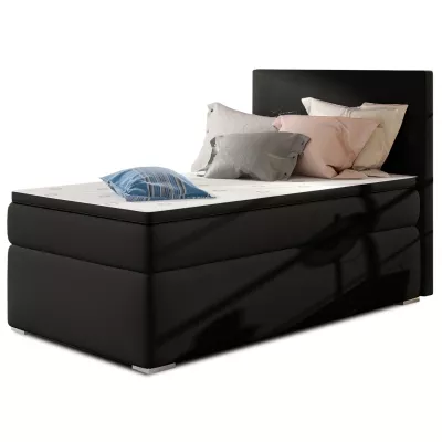 Einzelbett (kontinental) 90x200 TARVIO - schwarzes Öko-Leder, Echtleder
