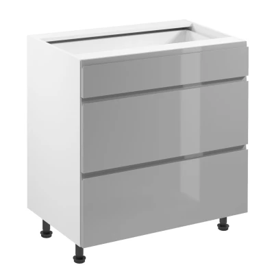 ARBOR Unterschrank mit Schubladen – Breite 80 cm, glänzend grau/weiß