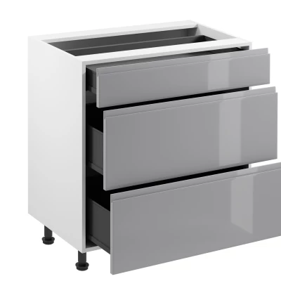 ARBOR Unterschrank mit Schubladen – Breite 80 cm, glänzend grau/weiß