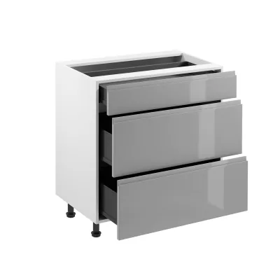 ARBOR Unterschrank mit Schubladen – Breite 80 cm, glänzend grau/weiß