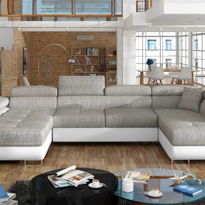 Großes U-förmiges Sofa für das Wohnzimmer ISABEAU – Esche/Weiß, rechte Ecke