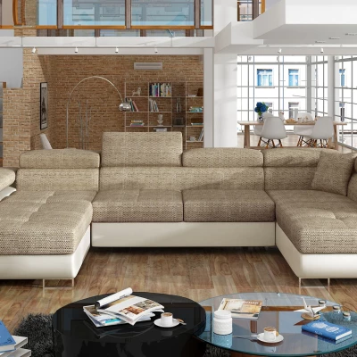 Großes U-förmiges Sofa für das Wohnzimmer ISABEAU – dunkelbeige/beige, rechte Ecke
