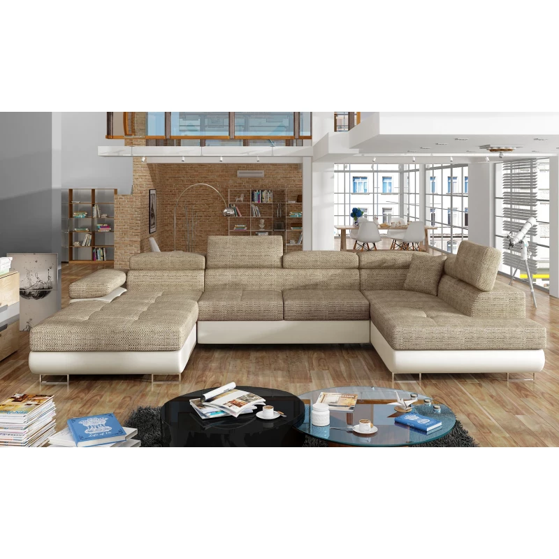 Großes U-förmiges Sofa für das Wohnzimmer ISABEAU – dunkelbeige/beige, rechte Ecke