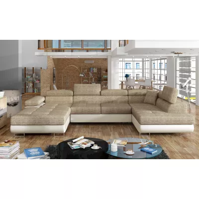 Großes U-förmiges Sofa für das Wohnzimmer ISABEAU – dunkelbeige/beige, rechte Ecke