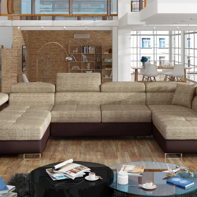 Großes U-förmiges Sofa für das Wohnzimmer ISABEAU – dunkelbeige/braun, rechte Ecke