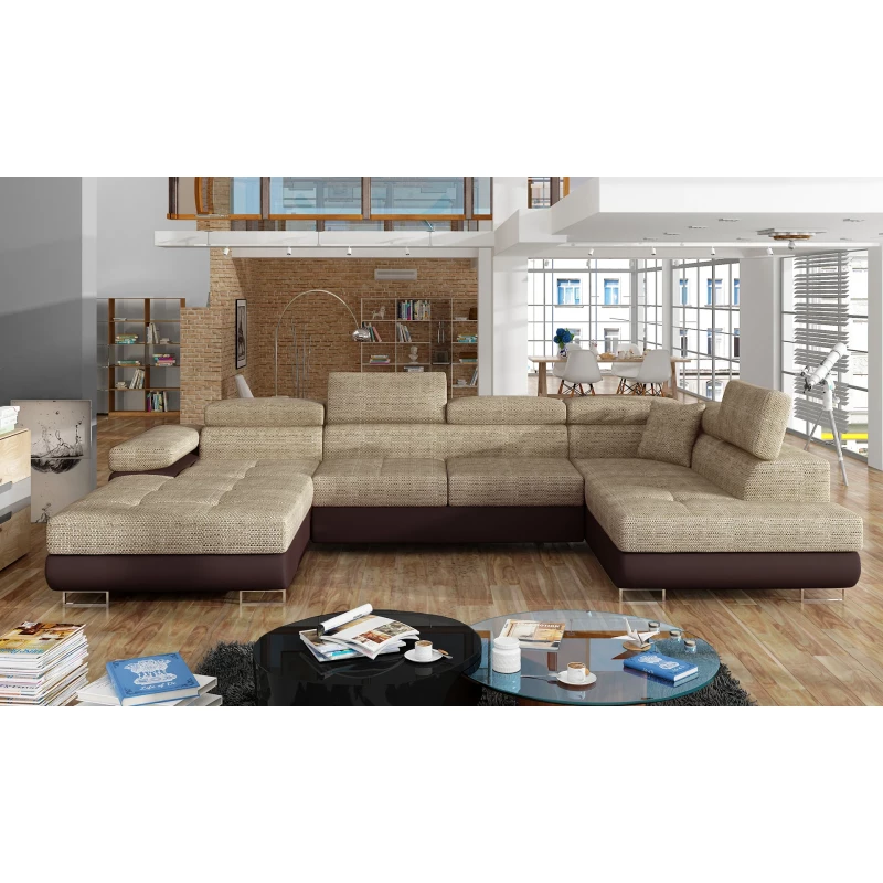 Großes U-förmiges Sofa für das Wohnzimmer ISABEAU – dunkelbeige/braun, rechte Ecke
