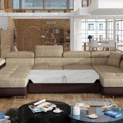 Großes U-förmiges Sofa für das Wohnzimmer ISABEAU – dunkelbeige/braun, rechte Ecke