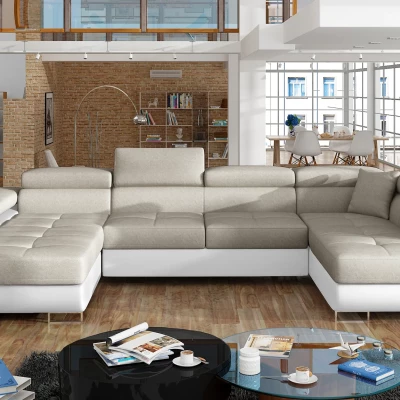 Großes U-förmiges Sofa für das Wohnzimmer ISABEAU – hellbeige/weiß, rechte Ecke