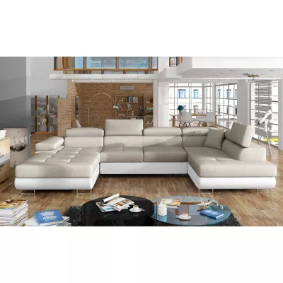 Großes U-förmiges Sofa für das Wohnzimmer ISABEAU – hellbeige/weiß, rechte Ecke