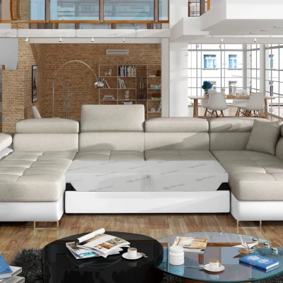 Großes U-förmiges Sofa für das Wohnzimmer ISABEAU – hellbeige/weiß, rechte Ecke