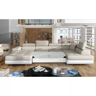 Großes U-förmiges Sofa für das Wohnzimmer ISABEAU – hellbeige/weiß, rechte Ecke