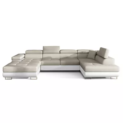 Großes U-förmiges Sofa für das Wohnzimmer ISABEAU – hellbeige/weiß, rechte Ecke