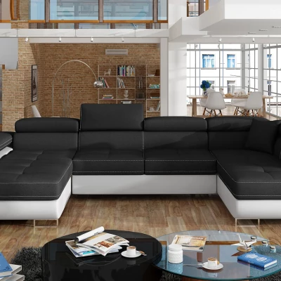 Großes U-förmiges Sofa für das Wohnzimmer ISABEAU – schwarz/weiß, rechte Ecke