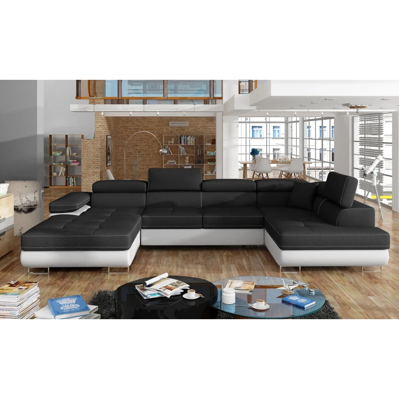 Großes U-förmiges Sofa für das Wohnzimmer ISABEAU – schwarz/weiß, rechte Ecke