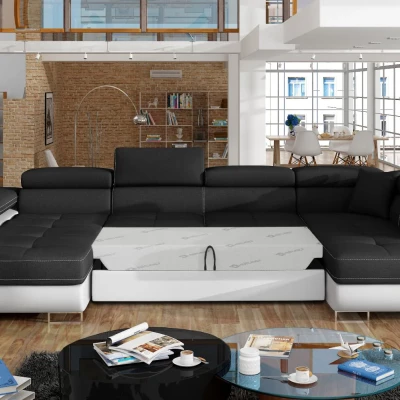 Großes U-förmiges Sofa für das Wohnzimmer ISABEAU – schwarz/weiß, rechte Ecke