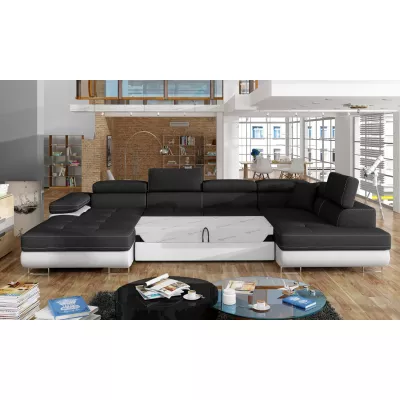 Großes U-förmiges Sofa für das Wohnzimmer ISABEAU – schwarz/weiß, rechte Ecke