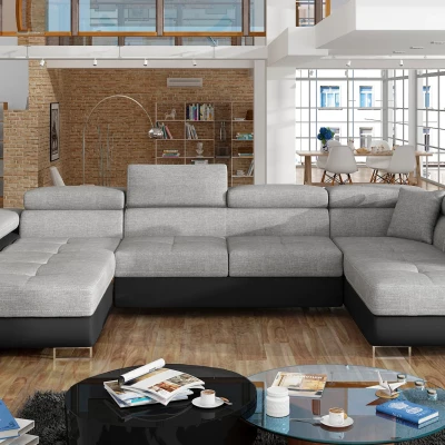 Großes U-förmiges Sofa für das Wohnzimmer ISABEAU – hellgrau/schwarz, rechte Ecke