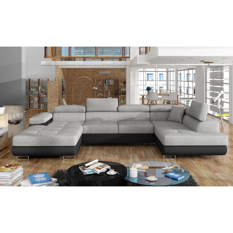 Großes U-förmiges Sofa für das Wohnzimmer ISABEAU – hellgrau/schwarz, rechte Ecke