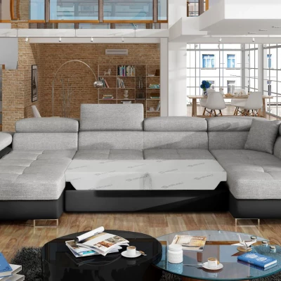 Großes U-förmiges Sofa für das Wohnzimmer ISABEAU – hellgrau/schwarz, rechte Ecke