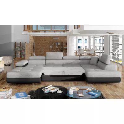 Großes U-förmiges Sofa für das Wohnzimmer ISABEAU – hellgrau/schwarz, rechte Ecke