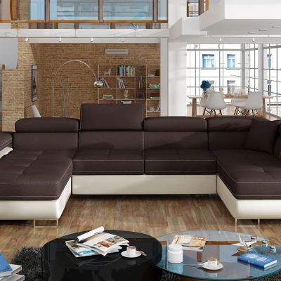 Großes U-förmiges Sofa für das Wohnzimmer ISABEAU – braun/beige, rechte Ecke
