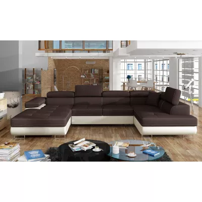 Großes U-förmiges Sofa für das Wohnzimmer ISABEAU – braun/beige, rechte Ecke