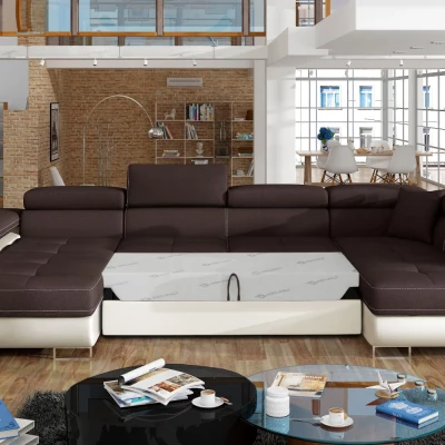 Großes U-förmiges Sofa für das Wohnzimmer ISABEAU – braun/beige, rechte Ecke
