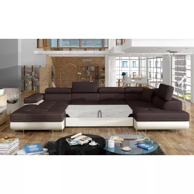 Großes U-förmiges Sofa für das Wohnzimmer ISABEAU – braun/beige, rechte Ecke