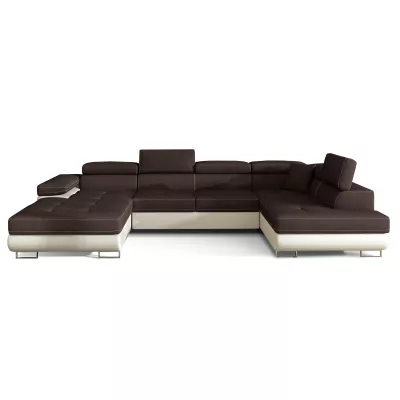 Großes U-förmiges Sofa für das Wohnzimmer ISABEAU – braun/beige, rechte Ecke