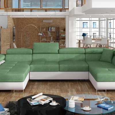Großes U-förmiges Sofa für das Wohnzimmer ISABEAU – hellgrün/weiß, rechte Ecke