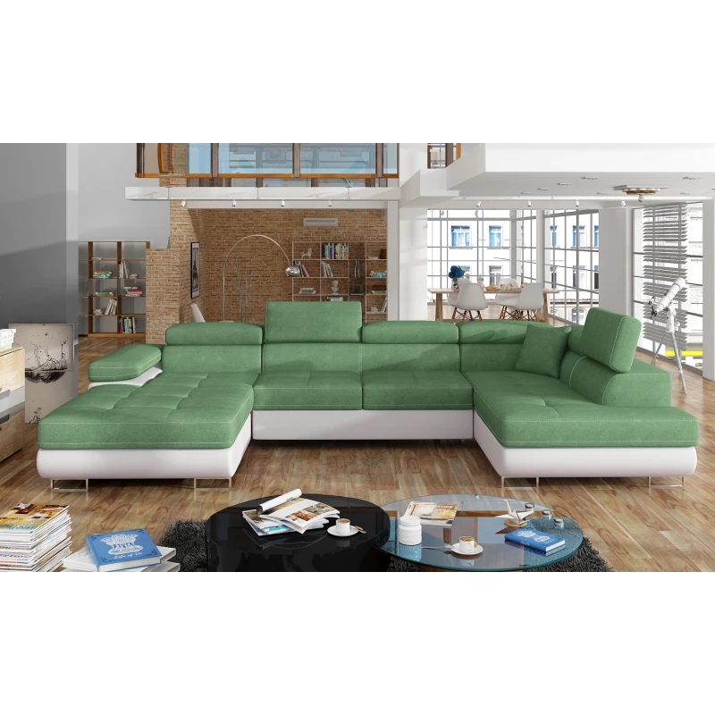 Großes U-förmiges Sofa für das Wohnzimmer ISABEAU – hellgrün/weiß, rechte Ecke