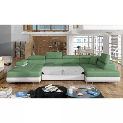 Großes U-förmiges Sofa für das Wohnzimmer ISABEAU – hellgrün/weiß, rechte Ecke