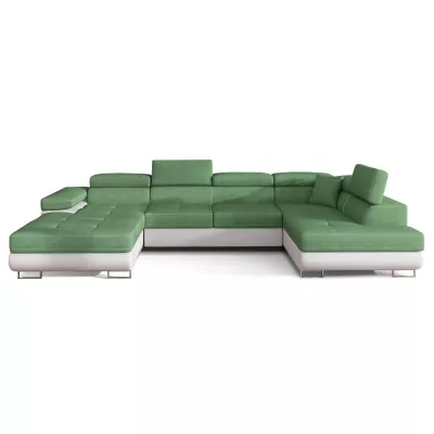Großes U-förmiges Sofa für das Wohnzimmer ISABEAU – hellgrün/weiß, rechte Ecke