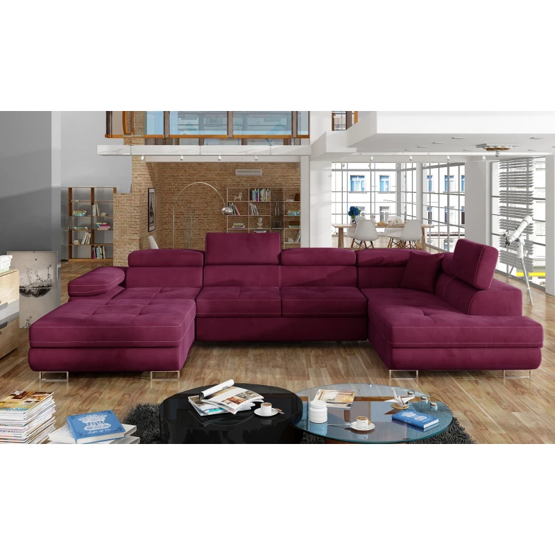 Großes U-förmiges Sofa für das Wohnzimmer ISABEAU – bordeauxrot, rechte Ecke