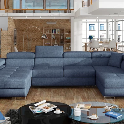 Großes U-förmiges Sofa für das Wohnzimmer ISABEAU – Preußischblau, rechte Ecke